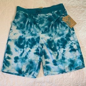NWT Thereabouts Swim Trunks Teal Tie Dye Boys Size L 14/16 Board short UPF 50